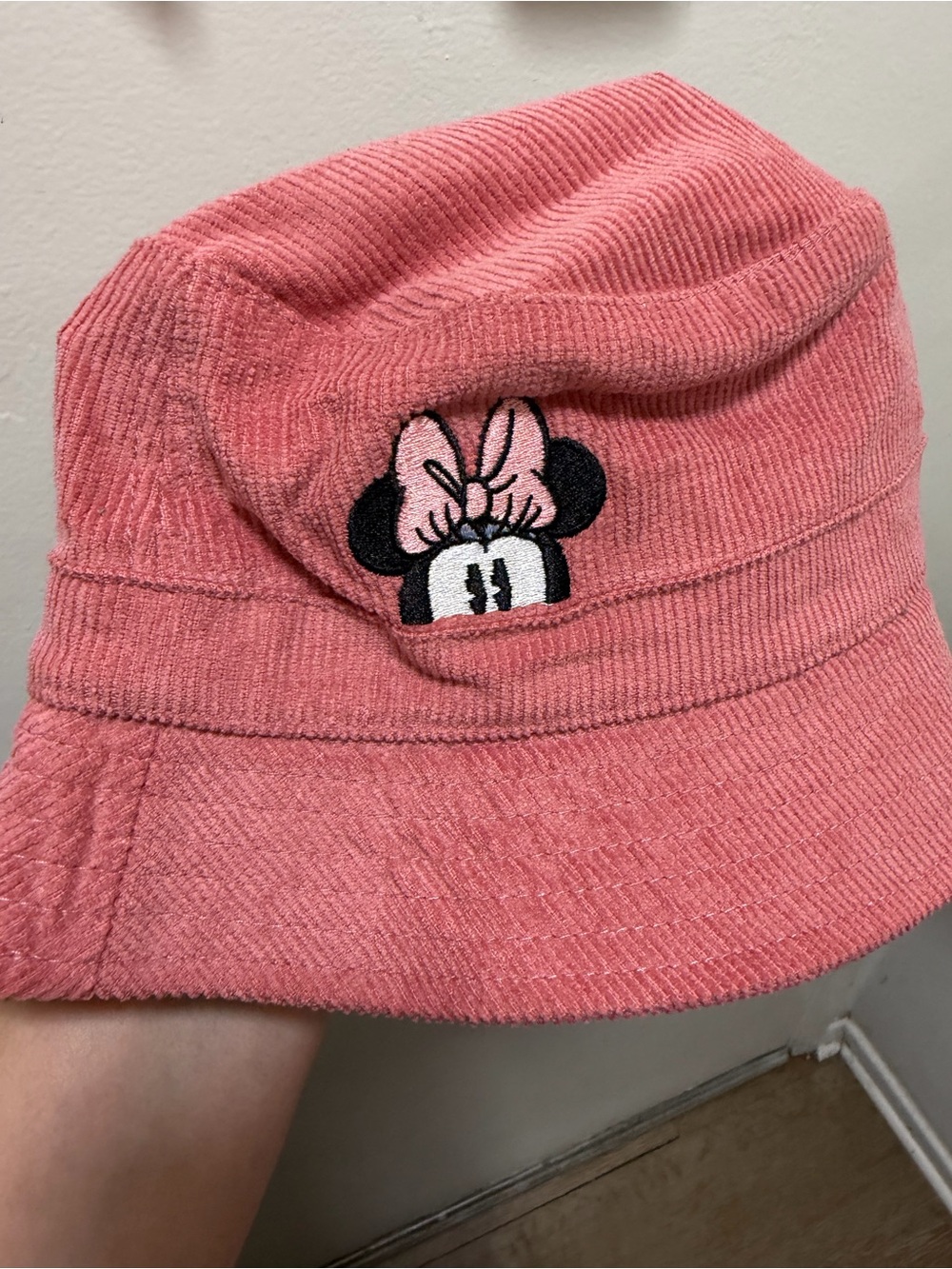 Pink kids Minnie Mouse Embroidered Corduroy Bucket Hat